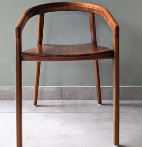 Silla de comedor de madera maciza con acabado en color marrón oscuro y asiento o cojín de madera para comedor - Product Image 6