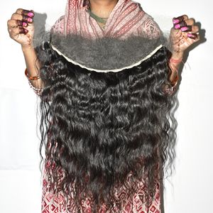 Cheveux humains indiens bruts HD 13*6 Frontal ondulé non traité, produit de la meilleure qualité, couleur noire, extensions vierges alignées sur les cuticules - Product Image 2