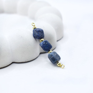Three Stone Sapphire Raw Connector Handmade Gold Plated Birthstone Charm With Beaded Connector Use For Bracelet Necklace - Product Image 4