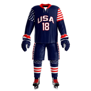 Maillot de hockey sur glace USA, uniforme imprimé par transfert thermique, drapeau, 100 % polyester, vêtements de sport d'hiver pour hommes adultes, évacuation de l'humidité - Product Image 1