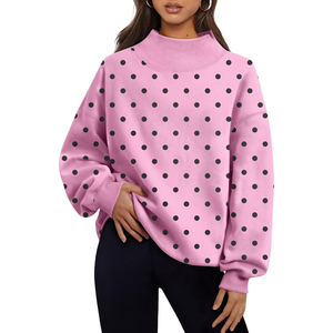 2026 High Quality Women's Oversized <b>Stand</b> Collar Printed Sweatshirt Solid Color <b>Drop</b> Shoulder Long Sleeve Knitted Winter - Product Image 5