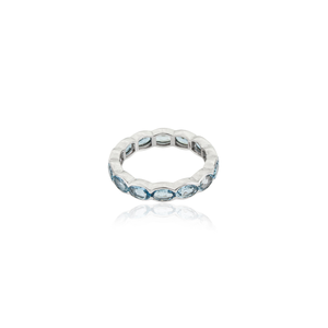 Anillo de Eternidad Completo con Aguamarina de Corte Ovalado, Diseño Exquisito, Superventas, Oro Blanco Real K14, Colección de Joyería para Uso Diario - Product Image 6