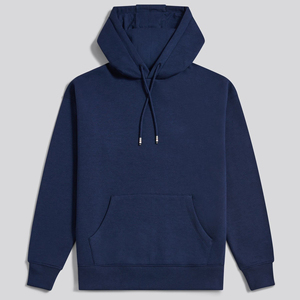 <b>Women's</b> Solid Navy <b>Blue</b> Hooded Pullover Sweatshirt Drop Shoulder Long Sleeve Front Pocket Knitted <b>Hoodie</b> - Product Image 1