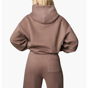 Ensemble sweat à capuche pour femme, coupe ample, couleur unie, en polaire, tenue décontractée deux pièces, pantalon long et haut à manches longues - Product Image 5