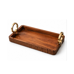 Plateau de rangement rectangulaire en bois de style marocain, gravure florale, finition polie, multifonction, compatible lave-vaisselle, utilisation sur table, individuel - Product Image 3