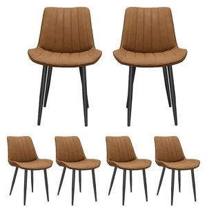 Set di 6 Sedie Senza Braccioli in Pelle PU Marrone con Motivo Ondulato e Gambe in Metallo per Cucina, Ristorante, Soggiorno - Product Image 1