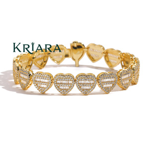 Bracelet en Moissanite plaqué or 925, taille cœur, serti en canal, bijou de luxe pour femme - Product Image 1