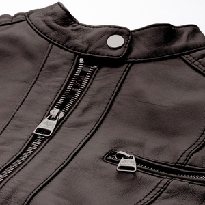 Blouson aviateur en cuir véritable marron REBA SPORTS IMPEX pour femme, manches longues, col montant, simple boutonnage, respirant, fermeture éclair. - Product Image 6