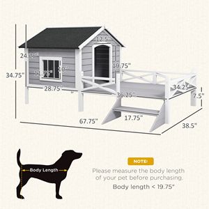 Cuccia per Cani in Legno Massello Grigio, Classica Casetta per Gatti con Villa Interna per Razze Piccole e Medie - Product Image 3