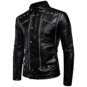 Premium <b>Men's</b> Black Leather Biker <b>Jacket</b> Slim Fit Motorcycle Rider <b>Jacket</b> Fashion Streetwear Outerwear Windproof Zipper - Product Image 1