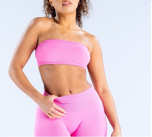 Haut bandeau rose sans bretelles pour femme, couleur unie, longueur courte, décontracté, respirant, idéal pour le yoga - Product Image 1