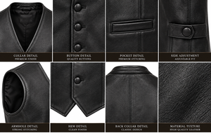<b>Men's</b> <b>Black</b> Leather <b>Vest</b> V-Neck Button Closure Casual Outerwear Plus Size Regular Fit Solid Color - Product Image 6