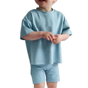 Ensemble T-shirt et short pour enfants en coton biologique personnalisable, coupe oversize streetwear, tissu épais, grandes tailles pour garçons - Product Image 5