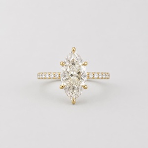 Anillo de Compromiso con Marquise Cultivado en Laboratorio, Certificado por IGI, Anillo de Oro Amarillo de 14K con Marquise Engastado en Pavé, Anillo Solitario con Marquise Cultivado en Laboratorio - Product Image 1