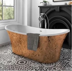 Bañera de Cobre Independiente con Patas, Bañera Ovalada Antigua de Metal para Remojar - Product Image 4
