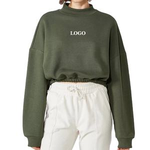 Sudadera con capucha de forro polar oversize de corte alto para mujer con hombros caídos, estilo casual de invierno, para streetwear, con logo personalizado - Product Image 1