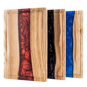 Handmade Olive Wood Resin River Cutting Board Set Red Blue <b>Black</b> Epoxy Inlay Charcuterie Board Rectangle <b>Serving</b> <b>Tray</b> Juice Groo - Product Image 6