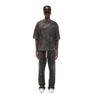 Pantalon de jogging en molleton de coton pour homme, coupe droite, imprimé tie-dye, effet marbré, vente en gros - Product Image 1