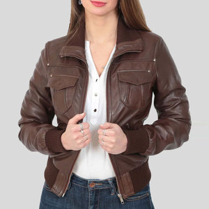 Cropped Women Leather Jacket Modern Stylish Fashion Outerwear Comfortable Casual Clothing High Quality Durable Leather Jackets - Product Image 1