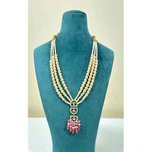 Magnifique ensemble de collier en laiton plaqué or de haute qualité, aspect perle, style Ahemdabadi Kundan, pour femmes, cadeau pour mariage et soirée - Product Image 3