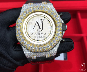 Montre de luxe en acier inoxydable Quartz glacé, cadran en cristal doré, chronographe papillon en acier inoxydable, pour cadeau, mode Hip-Hop - Product Image 1