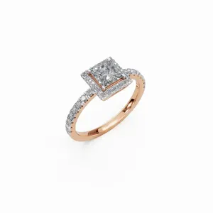 Anillo de Diamante Cultivado en Laboratorio con Corte Redondo y Princesa, Elegante y Lujoso, en Oro Rosa de 18K, Certificado IGI, para Compromiso y Boda de Mujer - Product Image 5