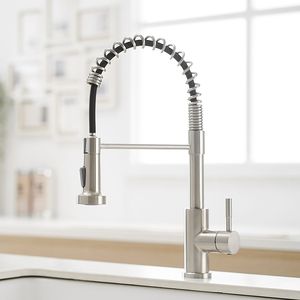 Rubinetto da Cucina Monocomando Estraibile con Doccetta a Molla, Finitura Nichel Spazzolato, in Acciaio Inossidabile - Product Image 4