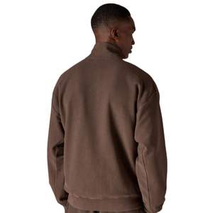 Ensemble veste et pantalon de jogging côtelés marron délavé à col montant zippé pour homme – Style décontracté en coton, streetwear et tenue de sport - Product Image 5