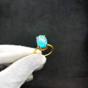 Anillo de Plata de Ley 925 Chapado en Oro de 14k con Turquesa y Cobre, Anillo Boho Hecho a Mano, Joyería con Piedras Preciosas Naturales - Product Image 5