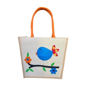 Sac fourre-tout en toile de jute en chanvre personnalisé avec impression sérigraphique, fermeture éclair, corde en coton, motif de lettres pour les courses et les cadeaux - Product Image 1