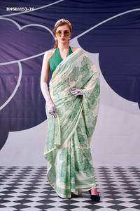 Colección Premium de Sarees y Blusas de Satén de Seda con Estampado Floral para Festivales, Moda Femenina, Fabricante, Proveedor Indio - Product Image 4