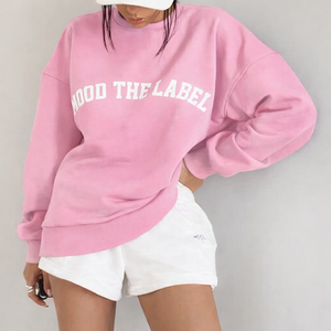 Conjunto Casual de Dos Piezas para Mujer, Sudadera de Cuello Redondo y Pantalones Cortos por Encima de la Rodilla, Tejido Sólido de Spandex y Poliéster Transpirable - Product Image 3