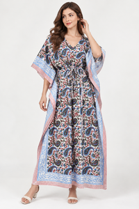 Vestido Maxi Kaftan Boho para Mujer, Tejido 100% Algodón, Estampado Floral, Cuello en V, Transpirable, para Playa, Corte Holgado - Product Image 2