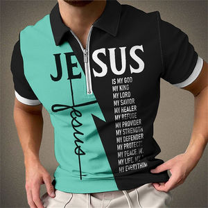เสื้อโปโลซิปคอพับลายตัวอักษรพระเยซูสำหรับผู้ชาย/เสื้อผ้าแฟชั่นสไตล์ Athleisure - Product Image 2