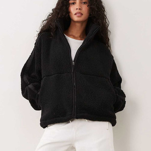 Chaqueta Sherpa Negra Personalizada para Mujer, Chaqueta de Invierno de Forro Polar Suave, Chaqueta Informal Holgada con Cierre, Proveedor de Ropa al por Mayor - Product Image 3