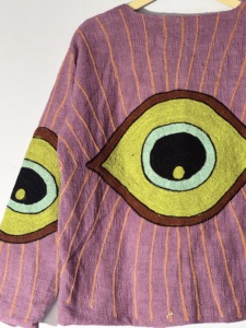 Chaqueta Suzani Bordada con Ojo Turco Morado TNT – Abrigo Boho Hecho a Mano para Festivales – Diseño Abierto - Product Image 6