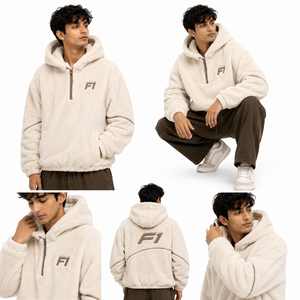 Sweat à capuche zippé surdimensionné en sherpa de haute qualité avec détails brodés personnalisés pour hommes, en molleton de coton, vente en gros USA - Product Image 5