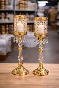 Ensemble de porte-bougies en bois massif de luxe avec dessus en métal doré – Centre de table rustique et moderne pour la décoration de mariage et d'hôtel - Product Image 4