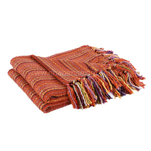 Manta de algodón Handloom con banket azul cielo tradicional para invierno borla borde Boho manta decorativa India al por mayor - Product Image 6