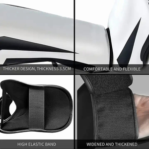 Protège-tibias de football blancs avec accents noirs pour la protection sportive des adultes, en nylon et cuir, légers, fermeture auto-agrippante - Product Image 5