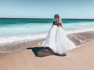 Women's Cotton Voile Maxi Dress <b>Spaghetti</b> <b>Strap</b> White Beach Flowy Summer Resort Wear Sweet Plain Dyed Natural - Product Image 5