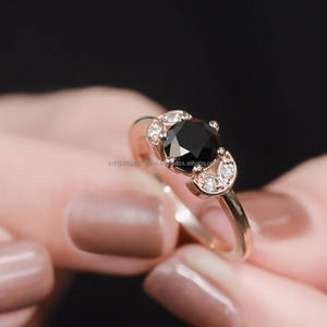 Estilo Vintage 14K oro rosa banda de compromiso diamantes negros apilables media eternidad joyería de boda para mujeres para fiestas - Product Image 3