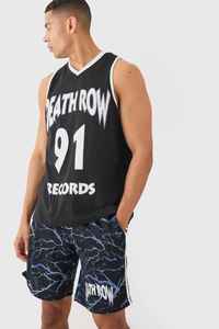 Conjunto de Camiseta sin Mangas y Pantalones Cortos Negros para Hombre Death Row Records, Cuello en V, Estampado Serigrafiado, Estilo Urbano, Ropa de Verano, Tejido Transpirable 100% - Product Image 6