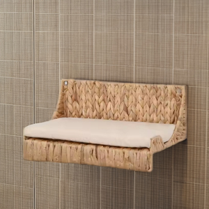 Lit pour chat d'intérieur de haute qualité avec tissage durable en jacinthe, cadre en rotin et coussin amovible à motif animal - Product Image 6