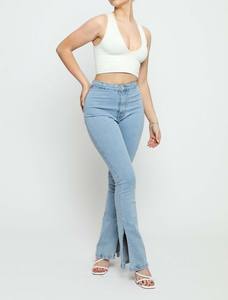 กางเกงยีนส์สีฟ้าอ่อนเอวกลางทรงขากว้าง ระบายอากาศได้ดี สไตล์ลำลองสตรีทแวร์ ประดับด้วยคริสตัล ดีไซน์เซ็กซี่ - Product Image 5