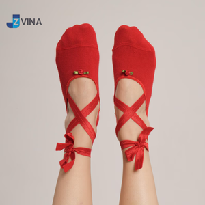 Pilates Reformer <b>Grip</b> <b>Socks</b> Cuff Strap Bow Decoration <b>Custom</b> High Quality Cotton Ankle Snug Fit Sweat-Absorbent Compression - Product Image 1