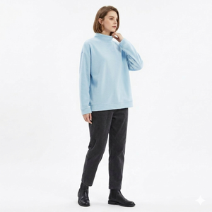 Sudadera Oversize Personalizada para Mujer, Verde Esmeralda, Lisa, Cuello Alto Simulado, Hombros Caídos, Forro Polar Grueso, Estilo Urbano - Product Image 2