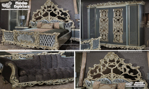 Juego de cama y dormitorio artesanal de oro de primera calidad, exquisitos muebles de dormitorio de madera hechos a mano dorados, compre muebles de dormitorio de madera de calidad - Product Image 6