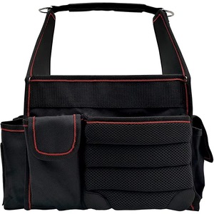 Sac de rangement pour outils robuste avec plusieurs poches, intérieur noir, coutures rouges, organisateur d'équipement pour électriciens - Product Image 3