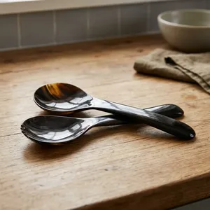 Cuillère à salade en corne de buffle naturelle, cuillère à salade artisanale polie pour la cuisine, la table à manger, le restaurant - Product Image 5
